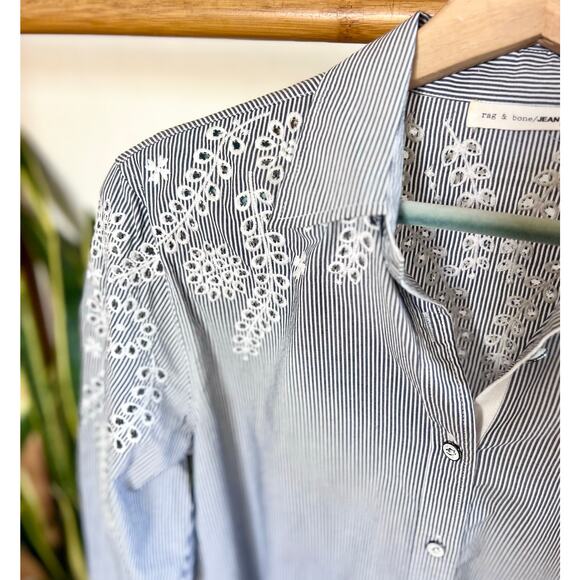 Rag & Bone Blue Striped Eyelet Sahara Shirt - Picture 2 of 8